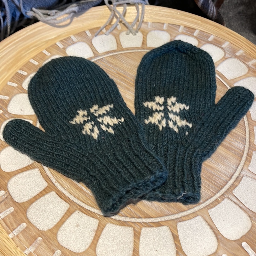 Hand made in Nepal wool hunter green mittens unisex
